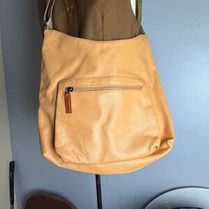 Borbonese Leather Shoulder Bag Vintage Camel